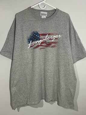 Vintage Longaberger Homestead USA Flag Gray Short Sleeve T-Shirt Mens 2XL